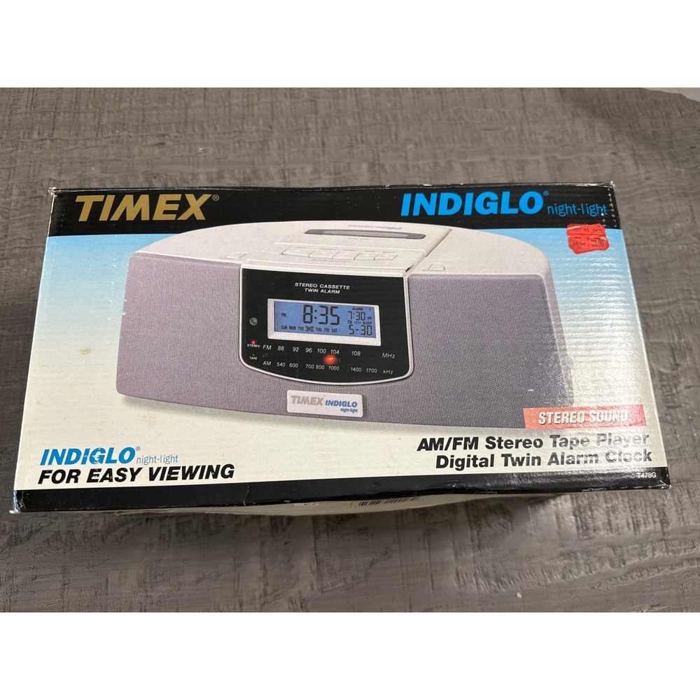 VTG Timex‎ INDIGLO T478 AM/FM Stereo Cassette Twin Alarm Clock Radio – Tested